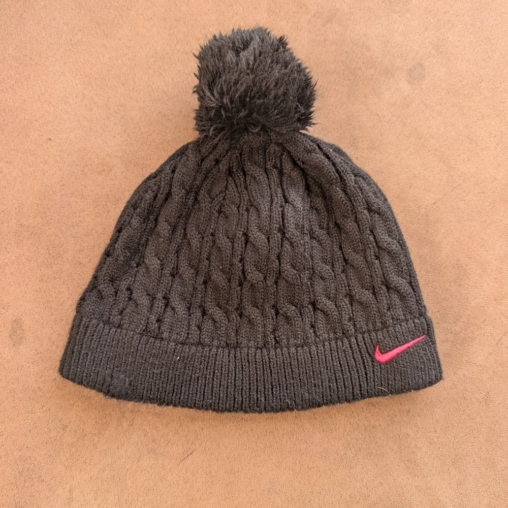 Nike Black Knit Beanie with Pink Logo